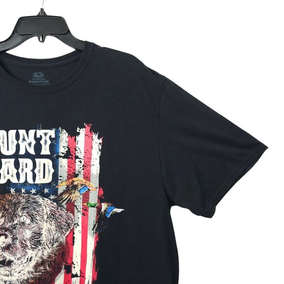 Hunt Hard Graphic T Shirt Mens Size 2XL Retriever Mallard Ducks Flag Tee Black - Picture 11 of 15